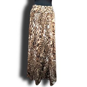 Robert Louis Leopard Print Long Skirt Size Large Stretch Brown Tan